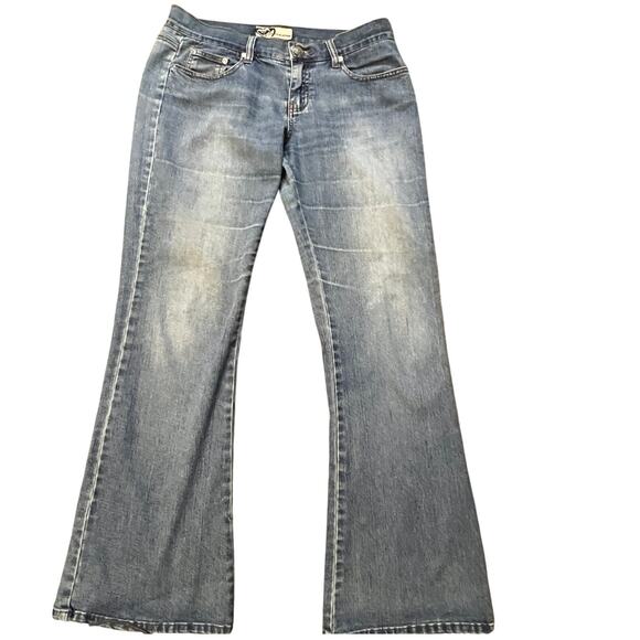 Women's Roxy jeans low rise boot cut Y2K med wash  casual bohemian flare bottom - Picture 1 of 9